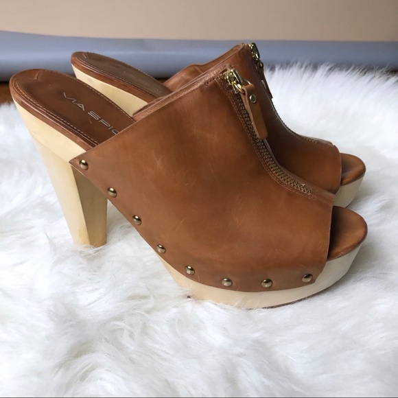 Via Spiga (N) Leather Mules Heels Sandals - Picture 5 of 6